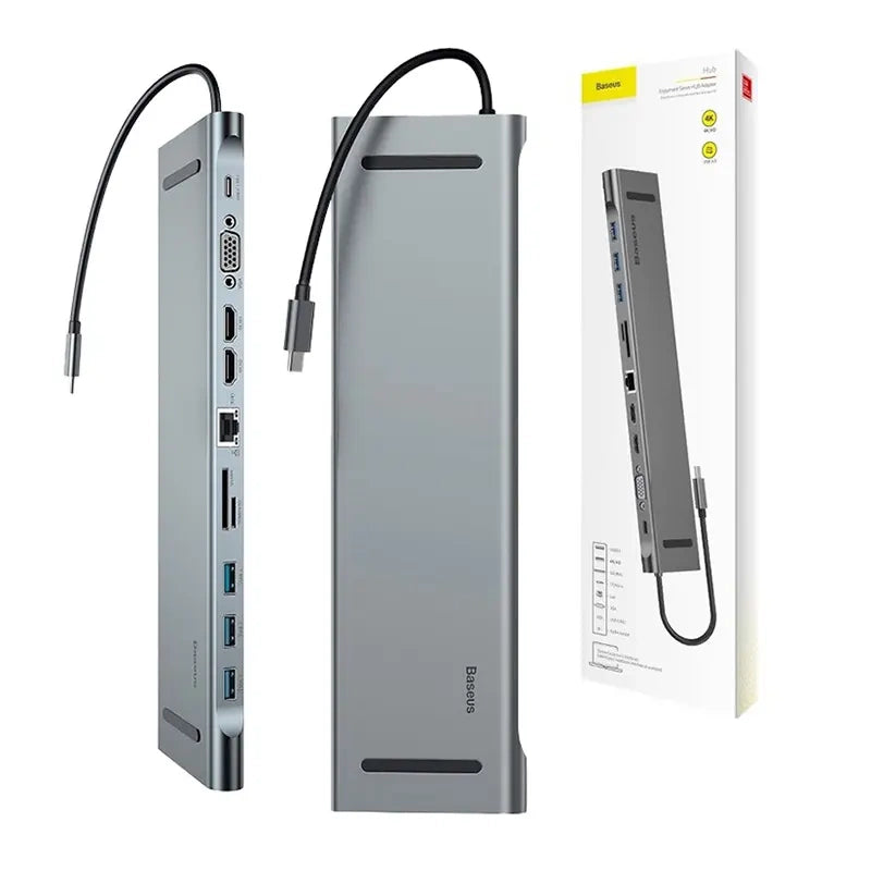 Baseus Docking Station (PD/HD4K*2/VGA/RJ45/SD/TF/USB*3/Audio*1/Stand) Enjoyment Series (Γκρι)