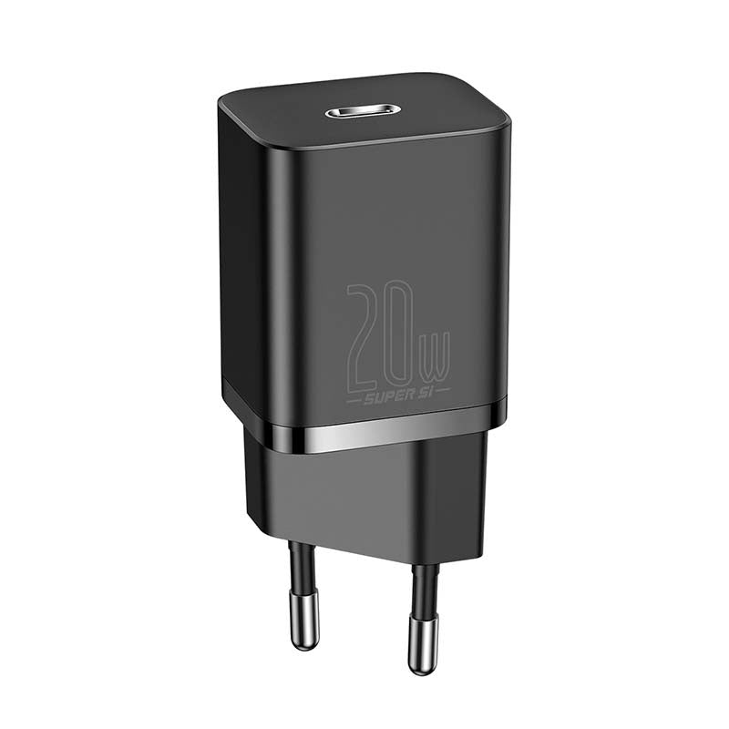 Baseus Γρήγορος Φορτιστής Super Si 1C 20W με Καλώδιο USB-C σε Lightning 1m (Μαύρο)
