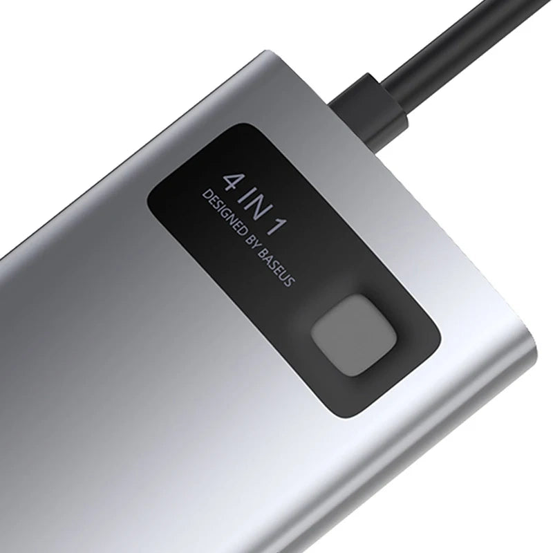 Baseus Docking Station 4σε1 Metal Gleam Series, USB-C σε USB 3.0 + USB 2.0 + HDMI + USB-C PD (Ασημί)