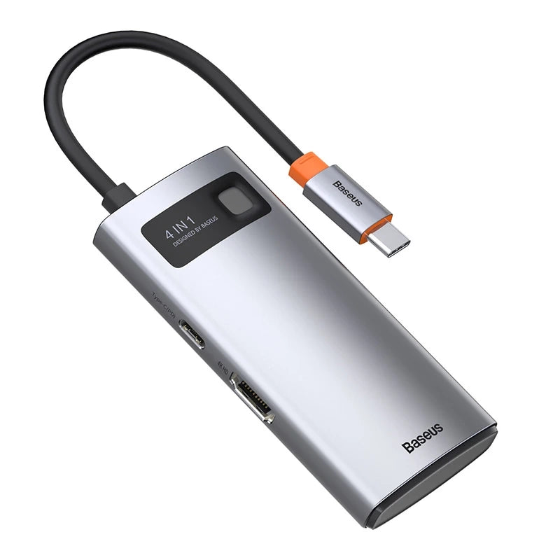 Baseus Docking Station 4σε1 Metal Gleam Series, USB-C σε USB 3.0 + USB 2.0 + HDMI + USB-C PD (Ασημί)