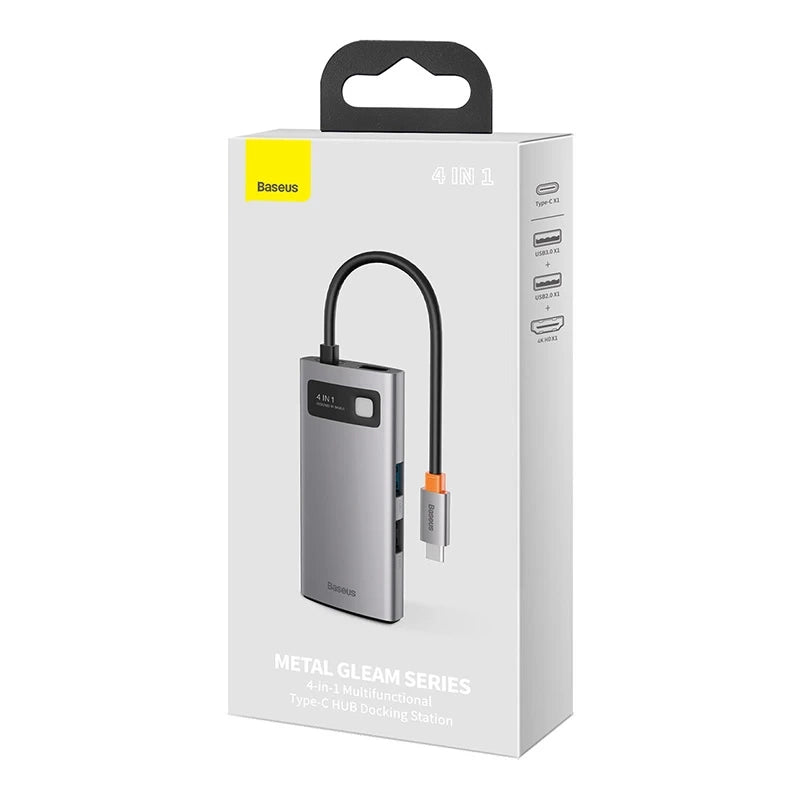 Baseus Docking Station 4σε1 Metal Gleam Series, USB-C σε USB 3.0 + USB 2.0 + HDMI + USB-C PD (Ασημί)