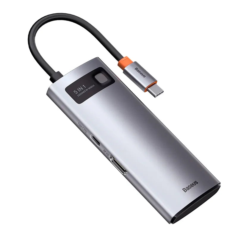 Baseus Docking Station 5σε1 Metal Gleam Series, USB-C σε 3xUSB 3.0 + HDMI + USB-C PD (Ασημί)