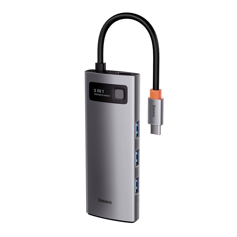 Baseus Docking Station 5σε1 Metal Gleam Series, USB-C σε 3xUSB 3.0 + HDMI + USB-C PD (Ασημί)