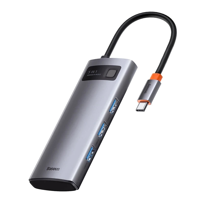 Baseus Docking Station 5σε1 Metal Gleam Series, USB-C σε 3xUSB 3.0 + HDMI + USB-C PD (Ασημί)
