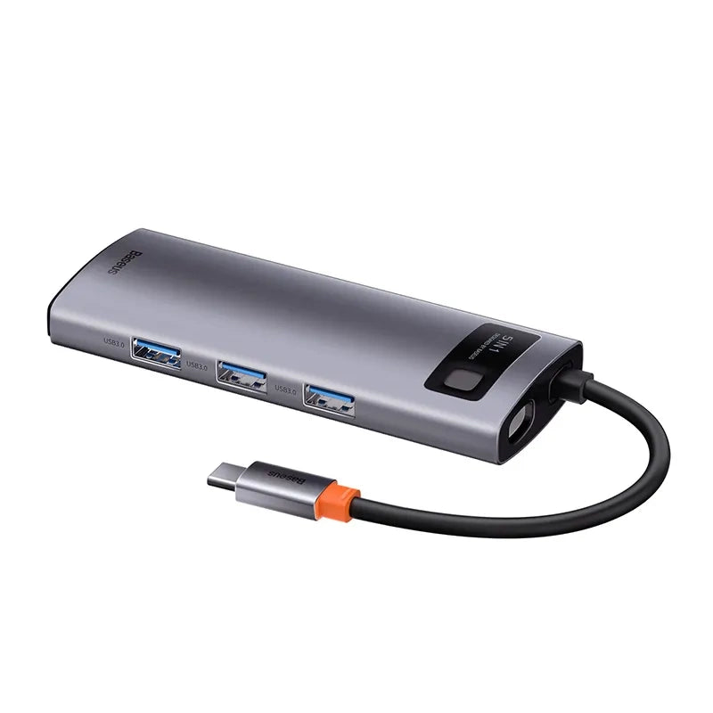 Baseus Docking Station 5σε1 Metal Gleam Series, USB-C σε 3xUSB 3.0 + HDMI + USB-C PD (Ασημί)