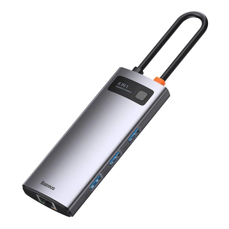 Baseus Docking Station 6σε1 Metal Gleam Series USB-C σε 3x USB 3.0 + HDMI + USB-C PD + Ethernet RJ45 (Ασημί)