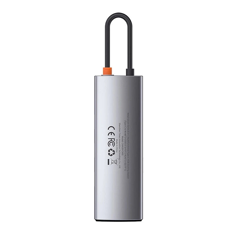 Baseus Docking Station 8σε1 Metal Gleam Series, USB-C σε 3xUSB 3.0 + HDMI + USB-C PD + Ethernet RJ45 + MicroSD/SD (Ασημί)