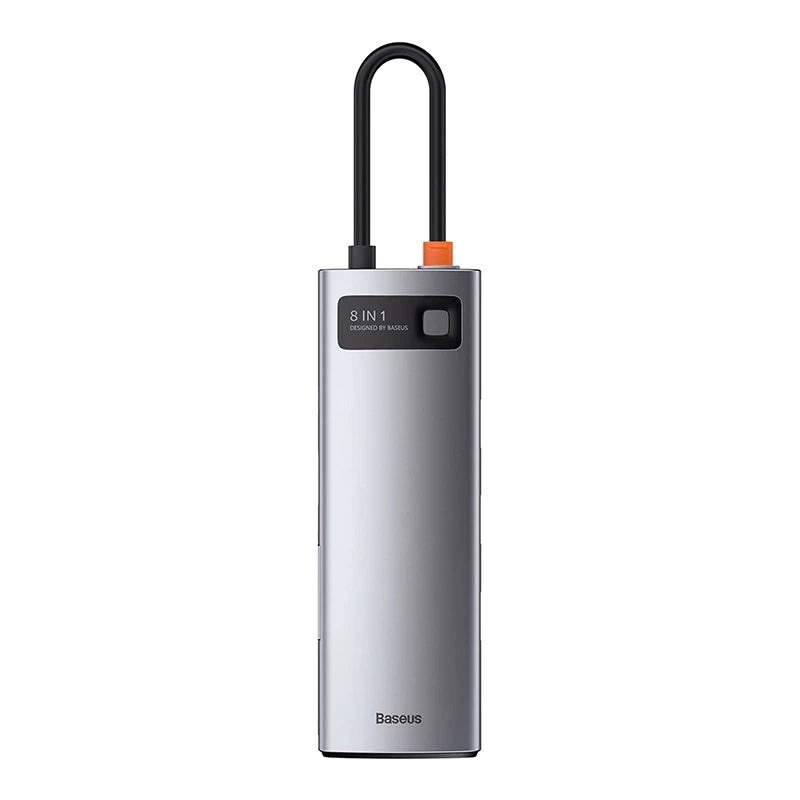 Baseus Docking Station 8σε1 Metal Gleam Series, USB-C σε 3xUSB 3.0 + HDMI + USB-C PD + Ethernet RJ45 + MicroSD/SD (Ασημί)