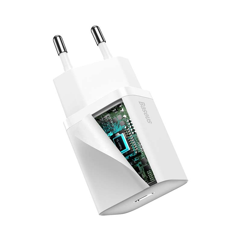 Baseus Γρήγορος Φορτιστής Super Si 1C 20W με Καλώδιο USB-C σε Lightning 1m (Λευκό)