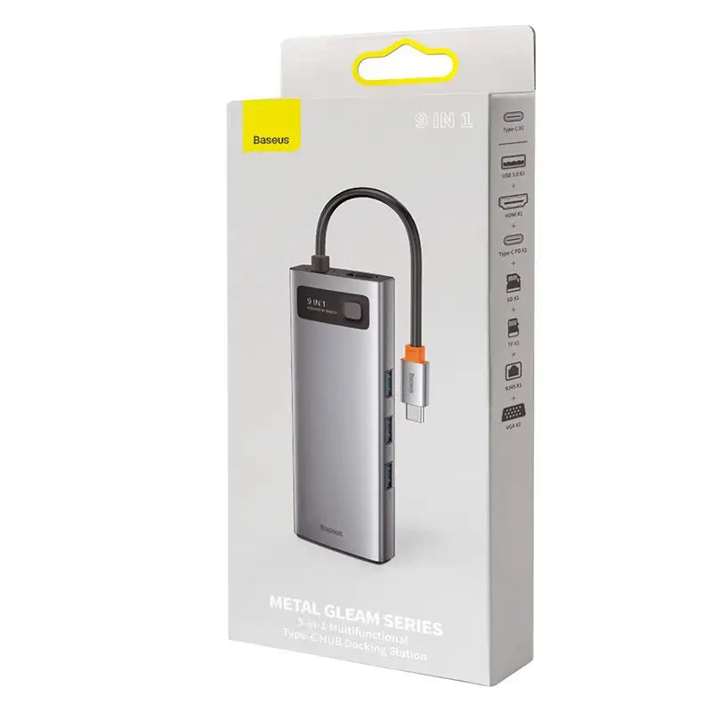 Baseus Docking Station 9σε1 Metal Gleam Series, USB-C σε 3xUSB 3.0 + HDMI + USB-C PD + Ethernet RJ45 + MicroSD/SD + VGA (Ασημί)