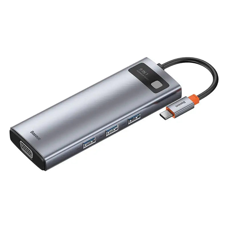 Baseus Docking Station 9σε1 Metal Gleam Series, USB-C σε 3xUSB 3.0 + HDMI + USB-C PD + Ethernet RJ45 + MicroSD/SD + VGA (Ασημί)