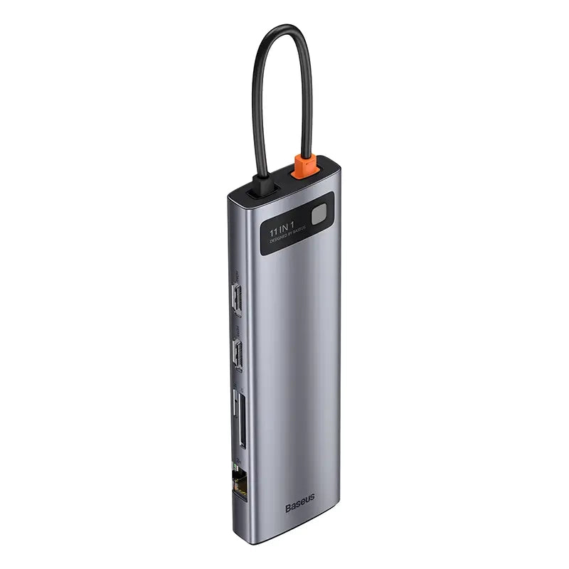Baseus Docking Station 11in1 Metal Gleam Series, USB-C σε 3xUSB 3.0 + 2xHDMI + USB-C PD + Ethernet RJ45 + microSD/SD + VGA + AUX (Ασημί)