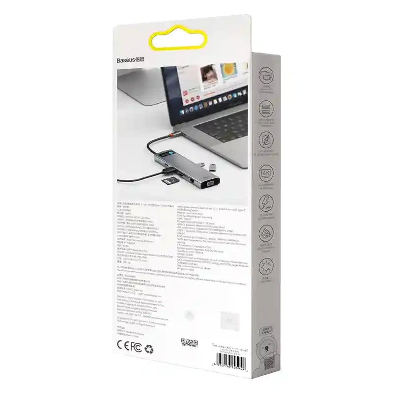 Baseus Docking Station 11in1 Metal Gleam Series, USB-C σε 3xUSB 3.0 + 2xHDMI + USB-C PD + Ethernet RJ45 + microSD/SD + VGA + AUX (Ασημί)