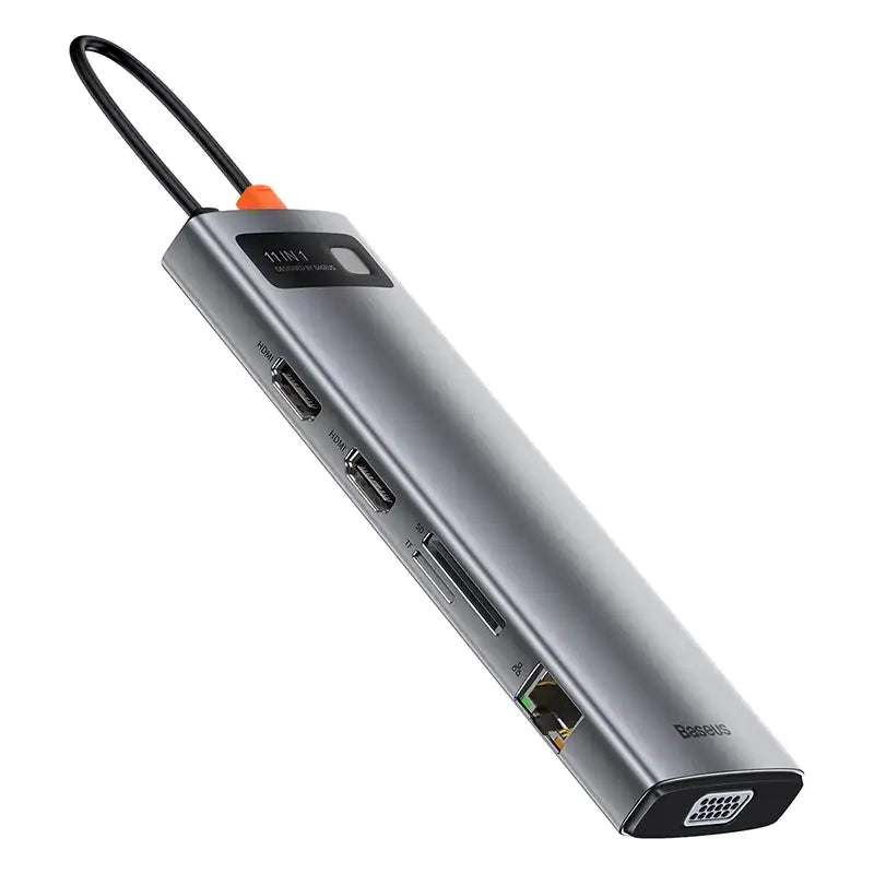 Baseus Docking Station 11in1 Metal Gleam Series, USB-C σε 3xUSB 3.0 + 2xHDMI + USB-C PD + Ethernet RJ45 + microSD/SD + VGA + AUX (Ασημί)
