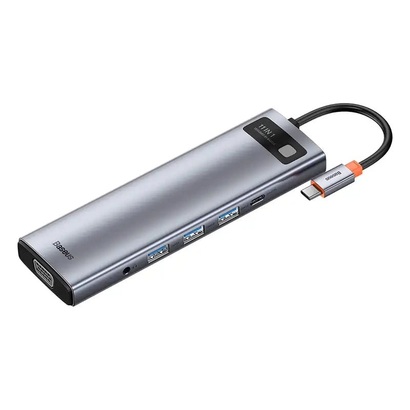 Baseus Docking Station 11in1 Metal Gleam Series, USB-C σε 3xUSB 3.0 + 2xHDMI + USB-C PD + Ethernet RJ45 + microSD/SD + VGA + AUX (Ασημί)
