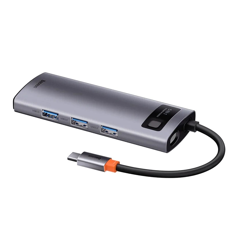 Baseus Docking Station 5σε1 USB-C σε 3x USB 3.0 + HDMI + USB-C PD (Ασημί)