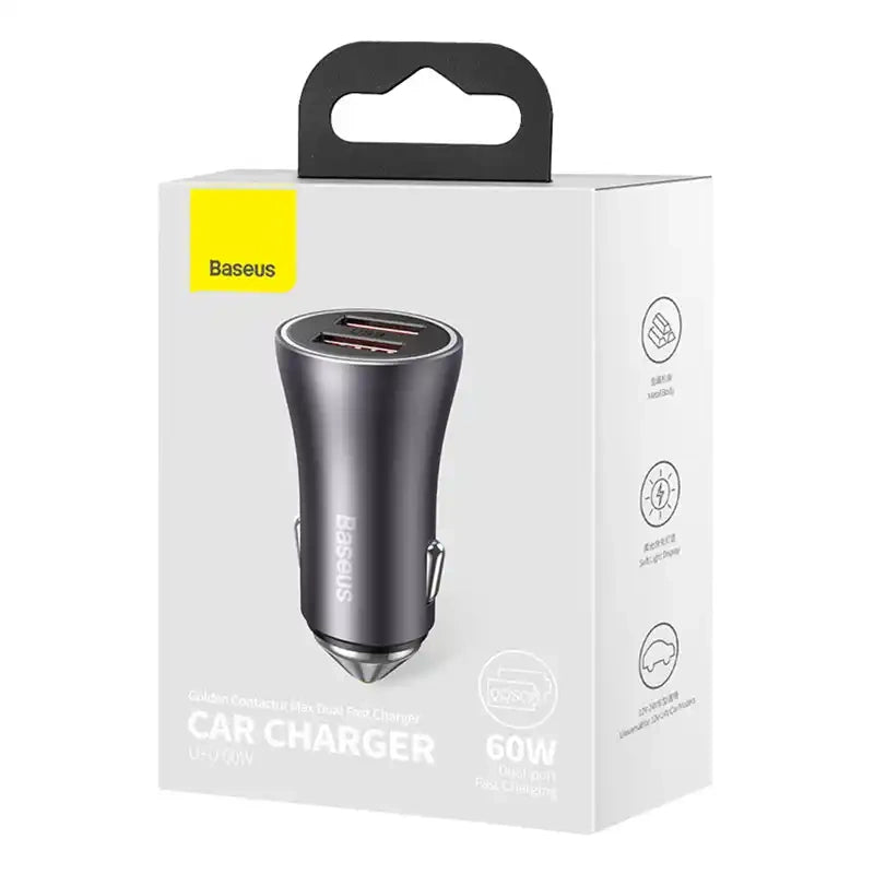 Baseus Φορτιστής Αυτοκινήτου Golden Contactor Max, 2x USB, 60W (Ανθρακί)