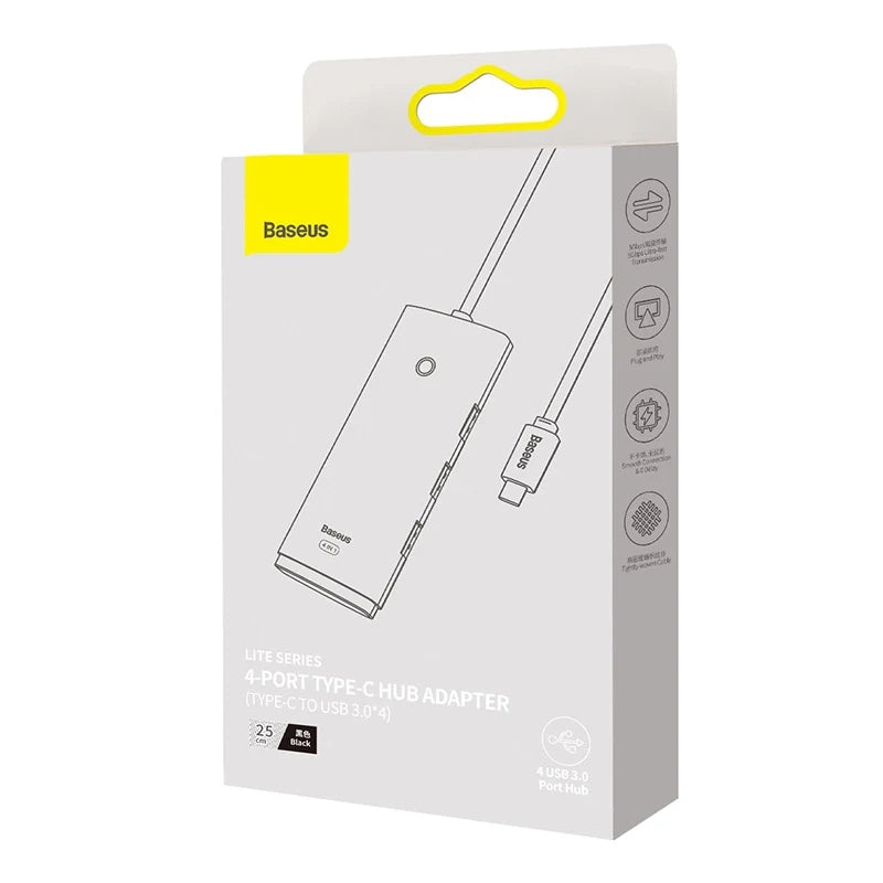 Baseus Hub 4σε1 USB-C σε 4x USB 3.0 + USB-C Lite Series, 25cm (Μαύρο)
