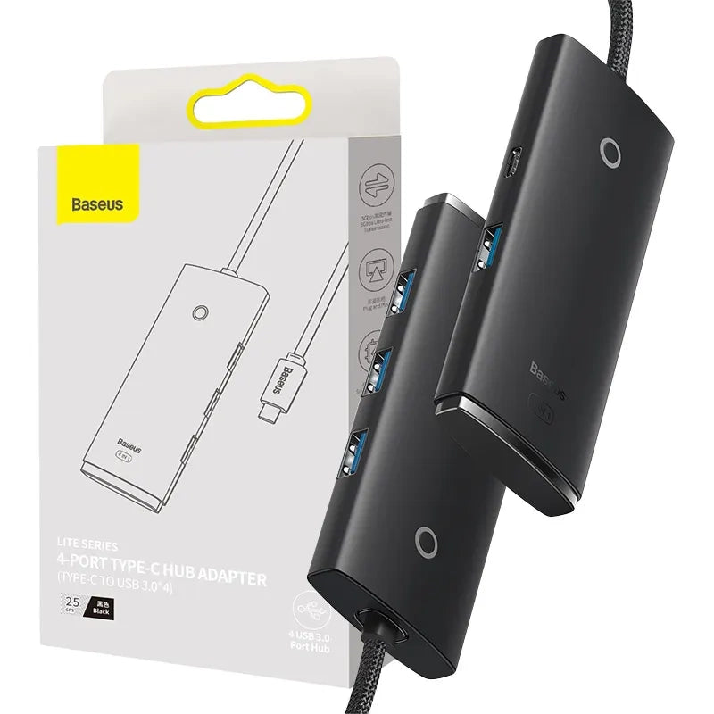 Baseus Hub 4σε1 USB-C σε 4x USB 3.0 + USB-C Lite Series, 25cm (Μαύρο)