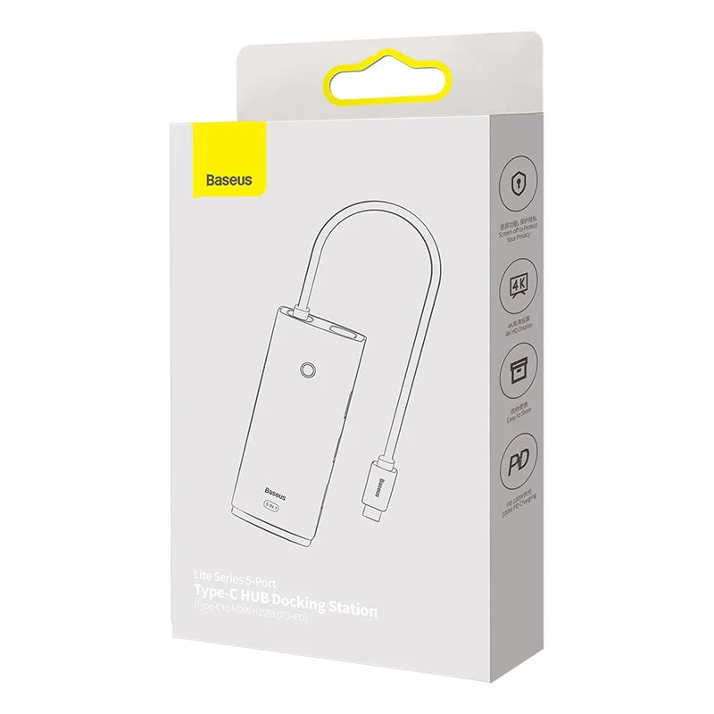 Baseus Docking Station 5σε1 USB-C σε 3xUSB 3.0 + USB-C + HDMI Lite Series (Μαύρο)