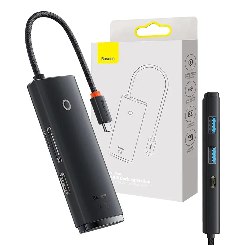 Baseus Docking Station 6σε1 USB-C σε 2xUSB 3.0 + USB-C + HDMI + SD/TF Lite Series (Μαύρο)