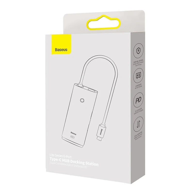 Baseus Docking Station 6σε1 USB-C σε 2xUSB 3.0 + USB-C PD + HDMI + SD/TF Lite Series (Μαύρο)