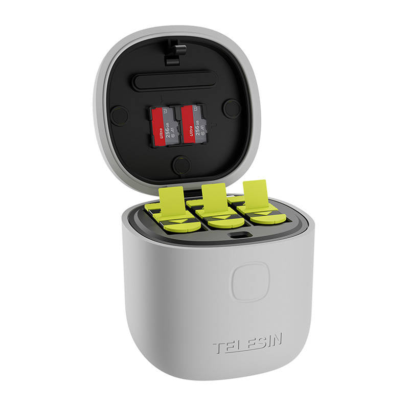 Allin box Αδιάβροχος φορτιστής τριών καναλιών Telesin + 2 μπαταρίες για GoPro Hero 12 / Hero 11 / Hero 10 / Hero 9 (GP-BTR-905-GY-B)