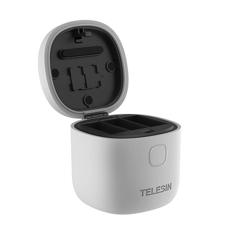 Allin box Αδιάβροχος φορτιστής τριών καναλιών Telesin + 2 μπαταρίες για GoPro Hero 12 / Hero 11 / Hero 10 / Hero 9 (GP-BTR-905-GY-B)