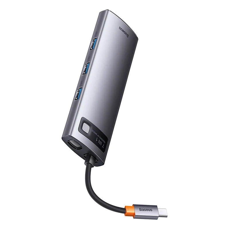 Baseus Docking Station 7σε1 Metal Gleam Series,USB-C σε 3xUSB 3.0 + 2xHDMI + USB-C PD + Ethernet RJ45 (Ασημί)