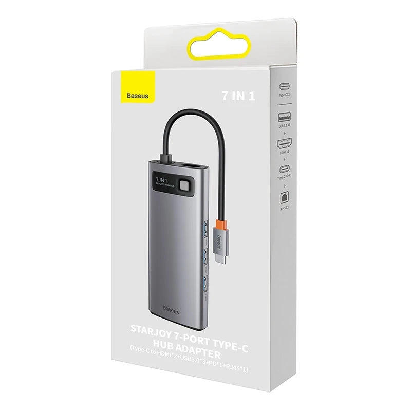 Baseus Docking Station 7σε1 Metal Gleam Series, USB-C σε 3xUSB 3.0 + HDMI + USB-C PD + VGA + Ethernet RJ45 (Ασημί)