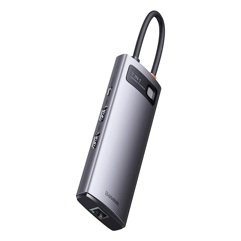 Baseus Docking Station 7σε1 Metal Gleam Series, USB-C σε 3xUSB 3.0 + HDMI + USB-C PD + VGA + Ethernet RJ45 (Ασημί)