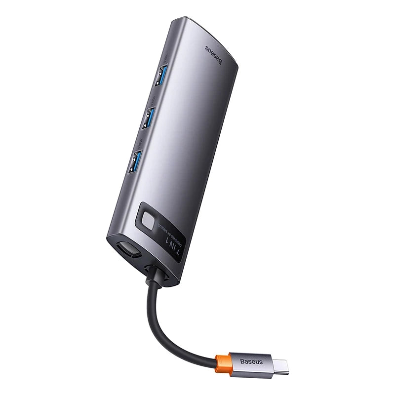 Baseus Docking Station 7σε1 Metal Gleam Series, USB-C σε 3xUSB 3.0 + HDMI + USB-C PD + VGA + Ethernet RJ45 (Ασημί)