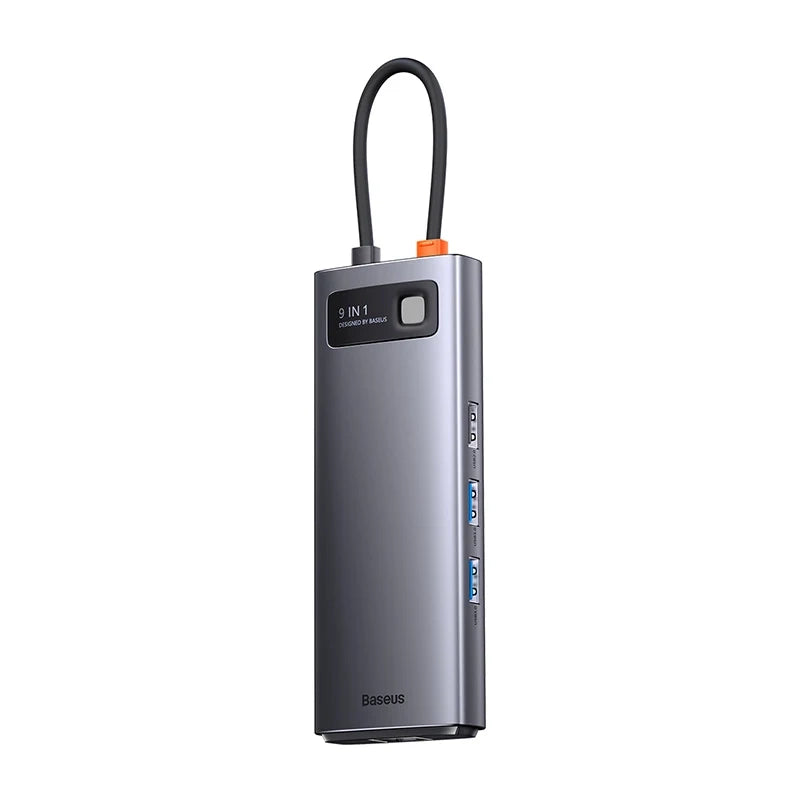Baseus Docking Station 9σε1 Metal Gleam Series, USB-C σε 2xUSB 3.0 + 2xHDMI + USB 2.0 + USB-C PD + Ethernet RJ45 + MicroSD/SD (Γκρι)
