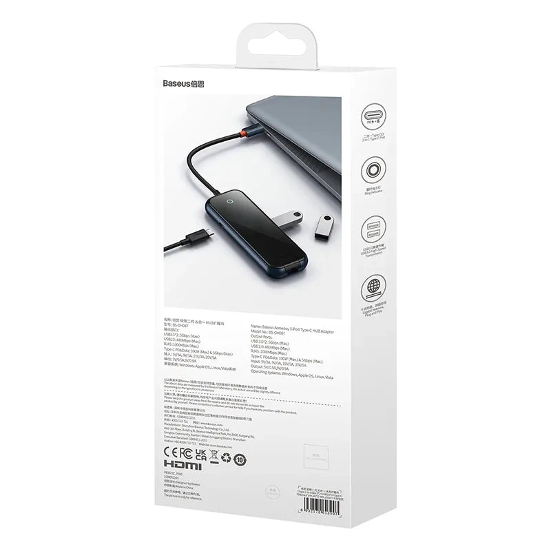 Baseus Docking Station 5σε1 AcmeJoy Series USB-C σε 2xUSB 3.0 + USB 2.0 + USB-C PD + RJ45 (Γκρι)