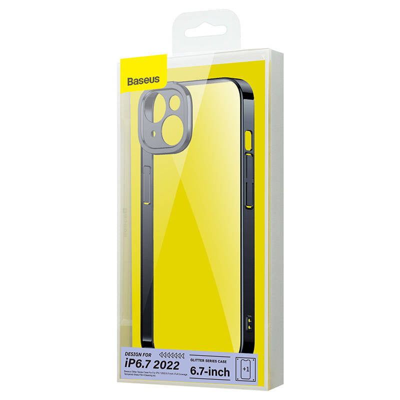 Baseus Θήκη Glitter και Προστατευτικό Οθόνης Tempered Glass για iPhone 14 Plus (Μαύρο/Διαφανές)