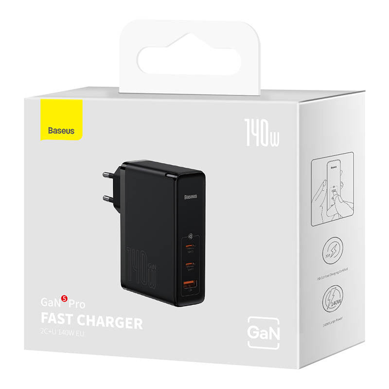 Baseus Φορτιστής GaN5 Pro 2xUSB-C + USB 140W (Μαύρο)
