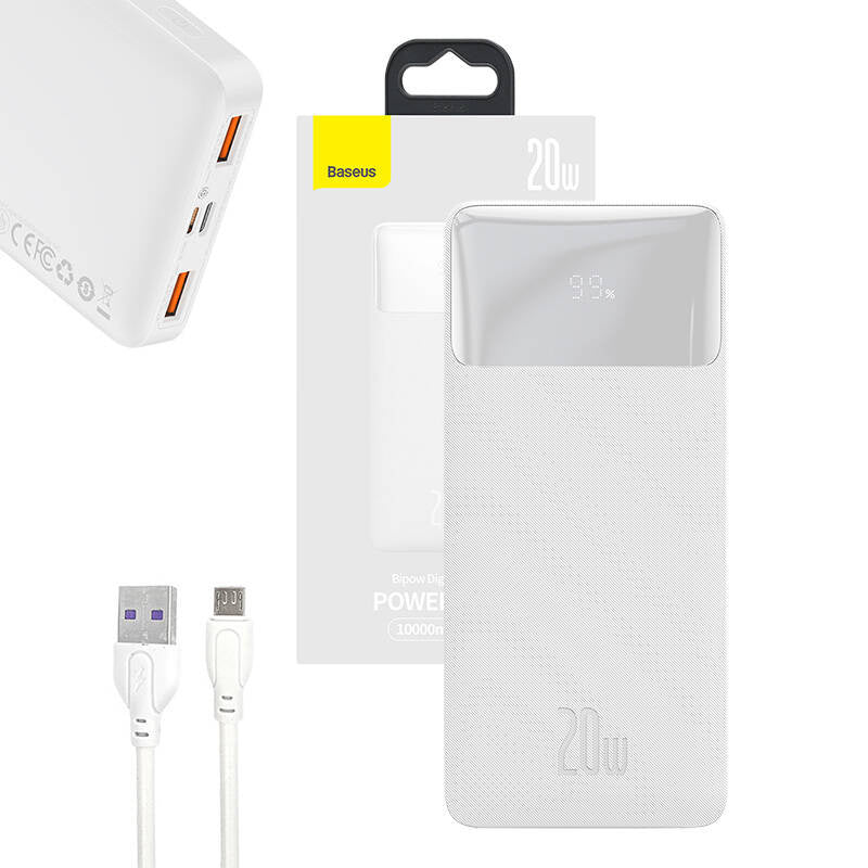 Baseus Powerbank Bipow 10000mAh, 2xUSB, USB-C, 20W (Λευκό)