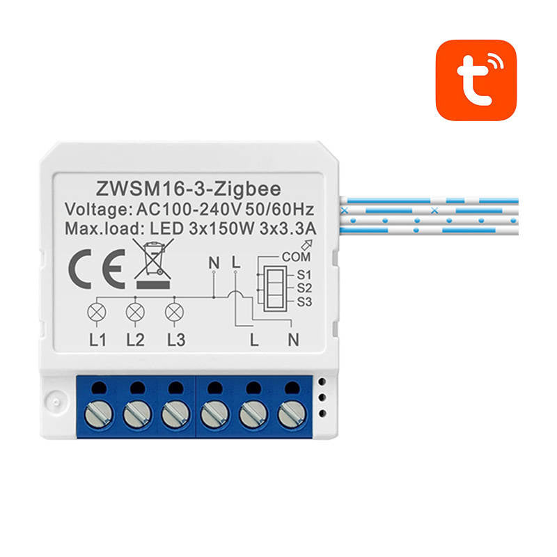 Avatto Έξυπνος Ενδιάμεσος Διακόπτης ZigBee Avatto ZWSM16-W3 TUYA (Λευκό)