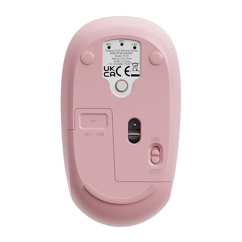 Baseus Ασύρματο Ποντίκι F01B Tri-Mode, 2.4G, BT 5.0, 1600 DPI (Ροζ)
