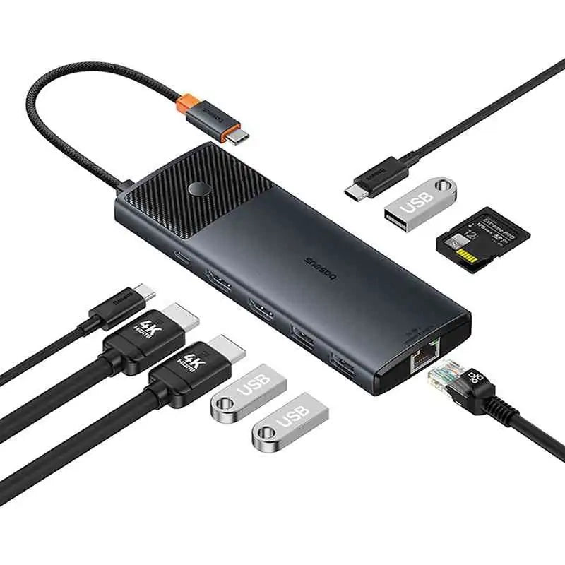 Baseus Docking Station 10σε1 USB-C σε 2xHDMI, 3xUSB-A, USB-C, RJ45, SD/TF, PD (Μαύρο)