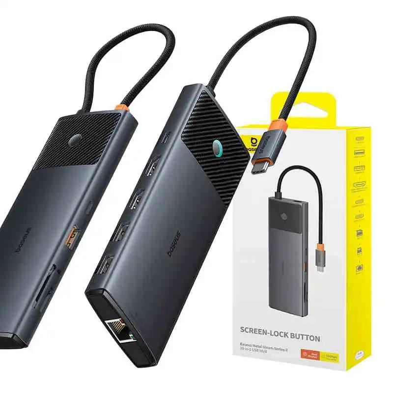 Baseus Docking Station 10σε1 USB-C σε 2xHDMI, 3xUSB-A, USB-C, RJ45, SD/TF, PD (Μαύρο)