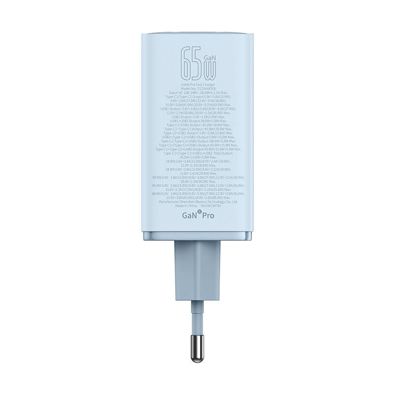 Baseus GAN6 Pro Fast Charger, 2xUSB-C + 2xUSB, 65W (blue)
