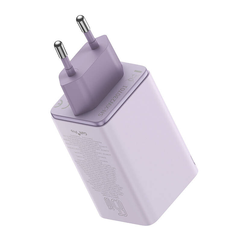 Baseus GAN6 Pro Fast Charger, 2xUSB-C + 2xUSB, 65W (purple)