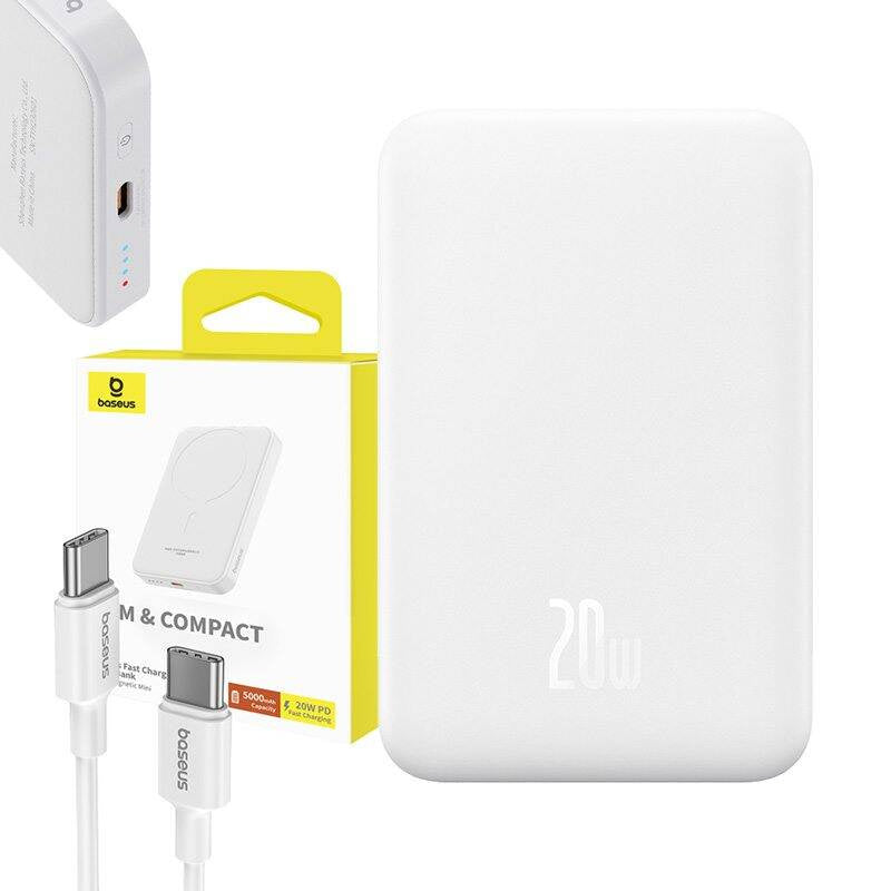 Baseus Powerbank Magnetic Mini 5000mAh, USB-C 20W (Λευκό)