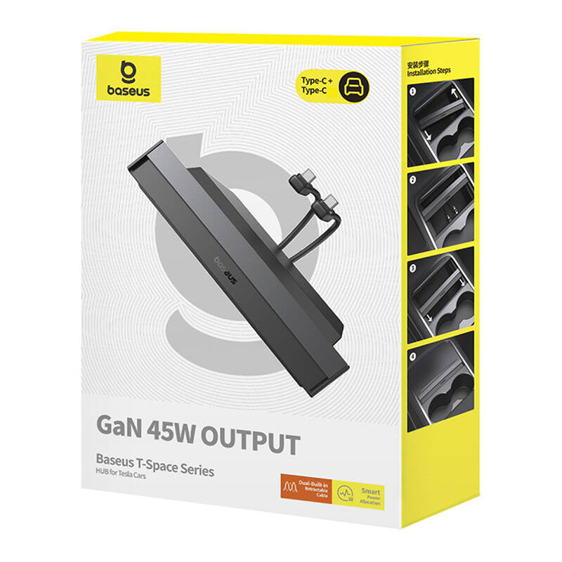 Baseus Hub T-Space με Καλώδια USB-C σε Lightning για Αυτοκίνητα Tesla (Μαύρο)