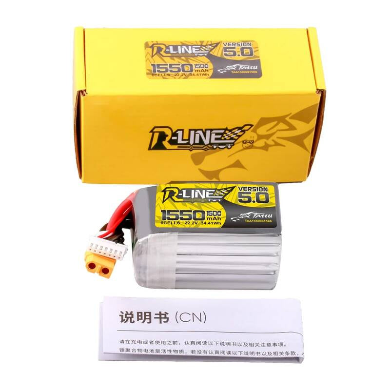 Tattu R-Line Version 5.0 1550mAh 22.2V 150C 6S Lipo Battery Pack with XT60 Plug