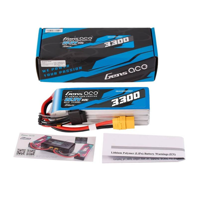 Gens Ace G-Tech 3300mAh 22.2V 60C 6S1P XT90 Lipo Battery Pack