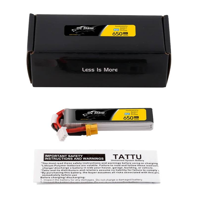 Tattu 2s 650mAh 95C 7.6V HV Lipo Battery with XT30 Long-Pack