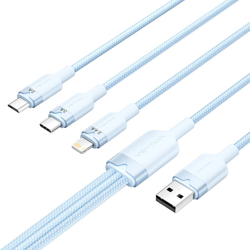 USB 2.0 A Male to 3in1 3A Cable Vention CTPLG 1.5M (Blue)