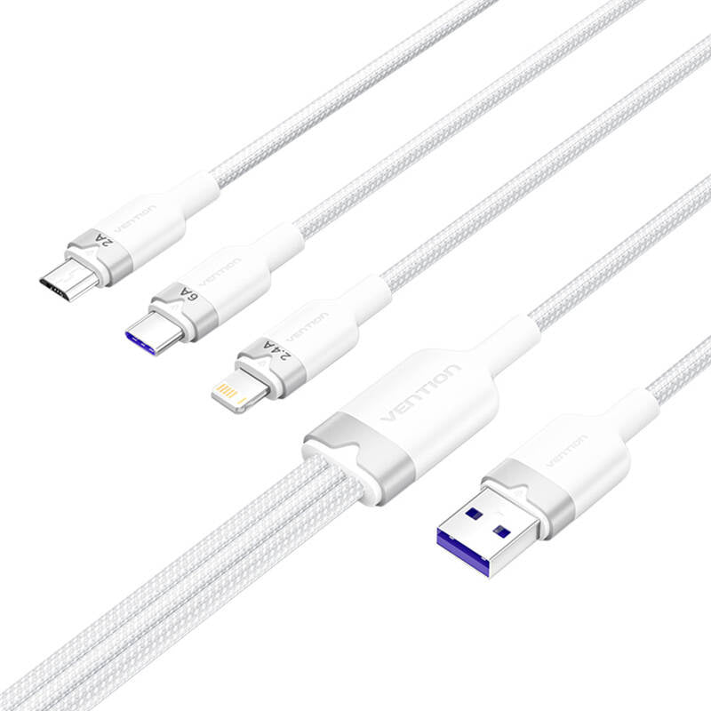 USB 2.0 A Male to 3in1 6A Cable Vention CTRWG 1.5M (White)
